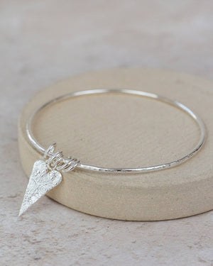 Sterling Silver Long Heart Charm Bangle