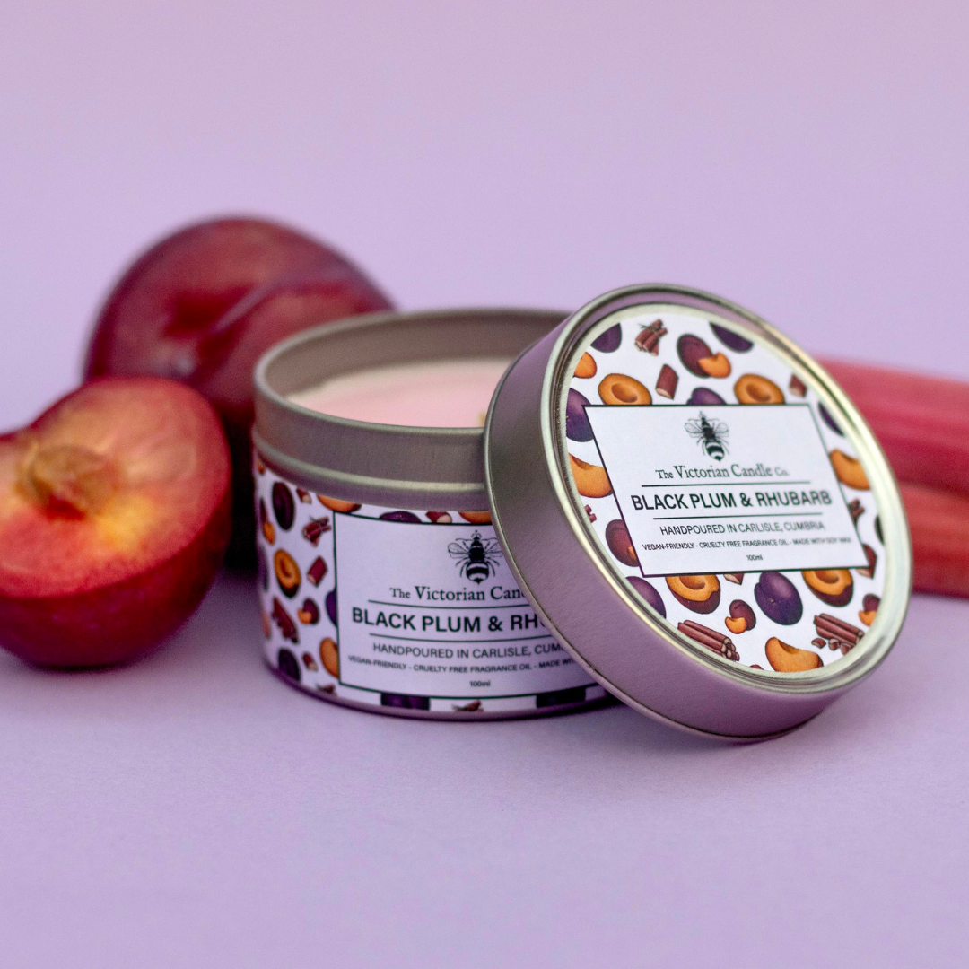 Black Plum & Rhubarb - Scented Candle - 100ml Tin - Feather & Twigs
