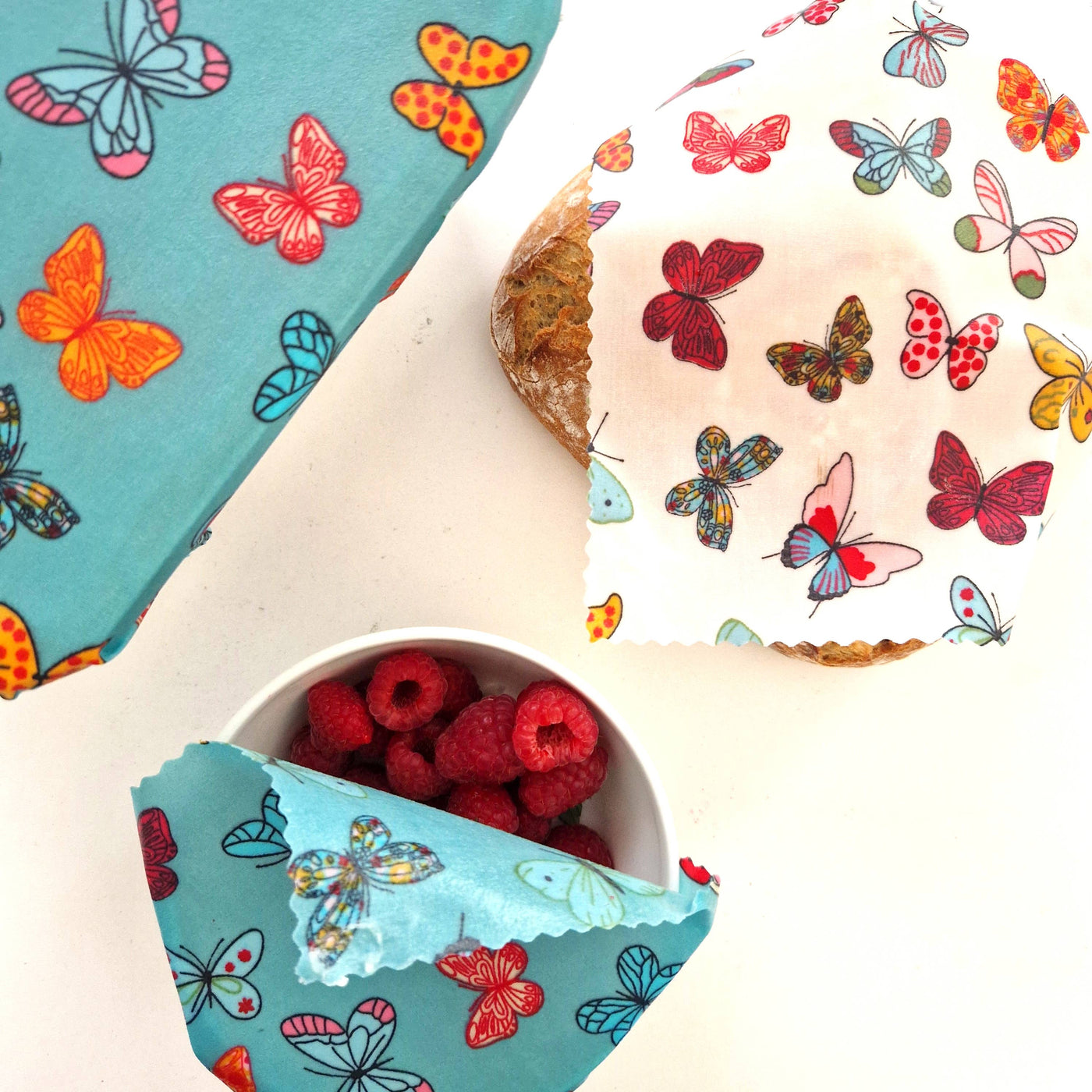 3 (L,M,S) HANDMADE Beeswax Wraps |  Butterflies - Feather & Twigs