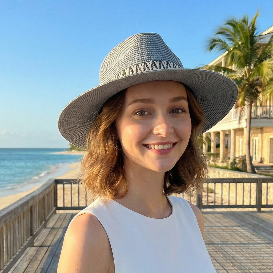 Sage-Cream Panama Foldable Hat (57cm) - Grey - Feather & Twigs