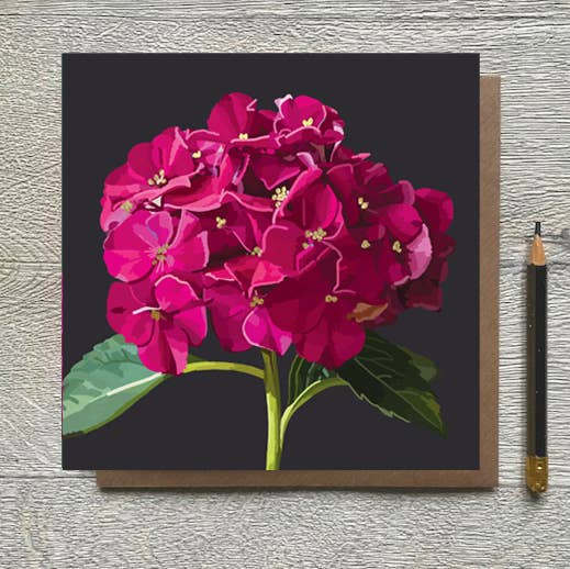 BLANK RED HYDRANGEA FOILED GREETING CARD