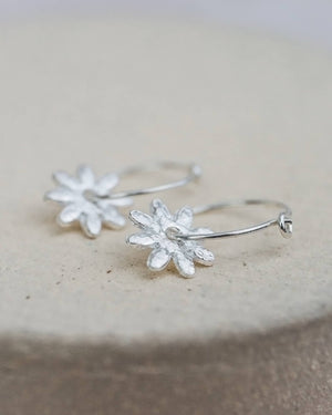 STERLING SILVER SILVER DAISY CHARM HOOPS