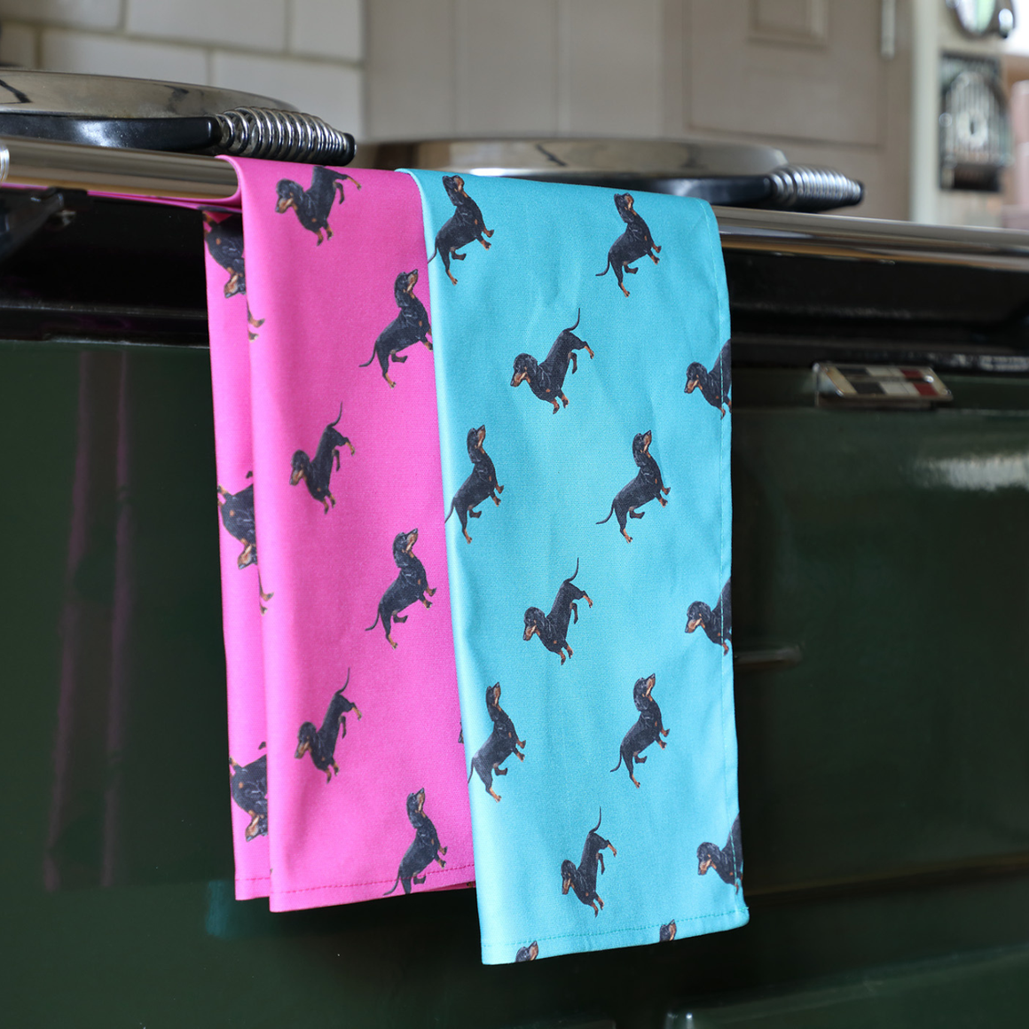 SAUSAGE DOG TEA TOWEL BY TRACEY COOPER