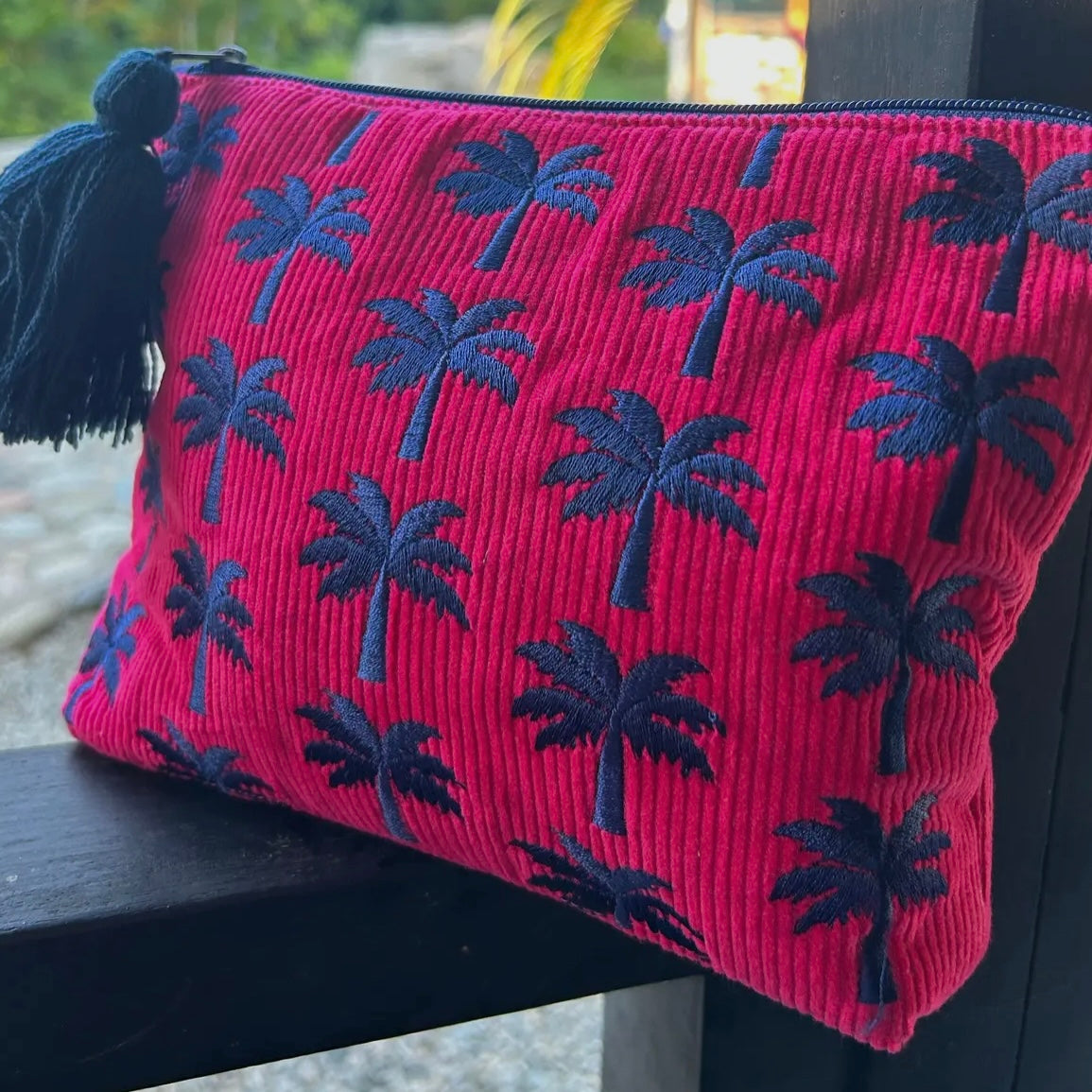 PINK CORD PALM TREE MAKEUP BAG