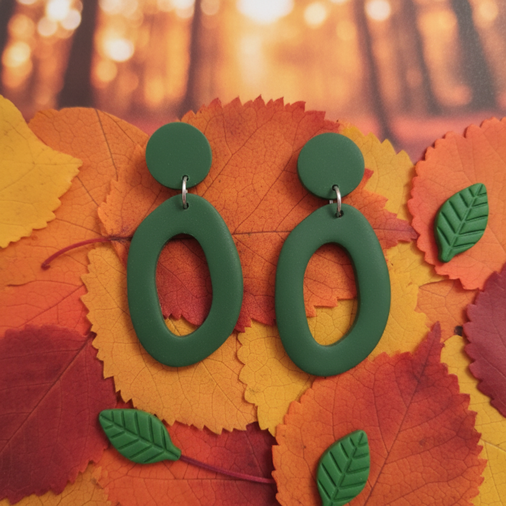 ORGANIC OVAL POLYMER CLAY AUTUMN EARRINGS HANDMADE