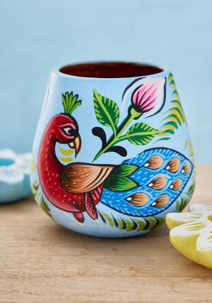SHAPLA HANDPAINTED PEACOCK PLANTER