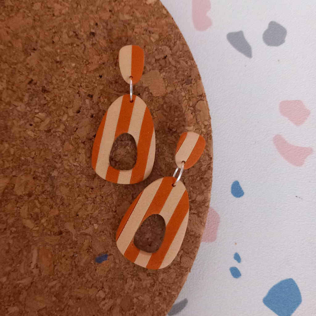 POLYMER CLAY STRIPY TRIANGLE DANGLE EARRINGS - Feather & Twigs