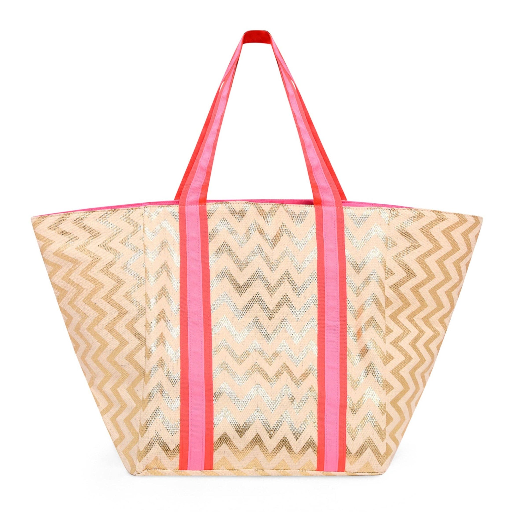 ZIG ZAG BEACH BAG with PINK STRAPS - Feather & Twigs