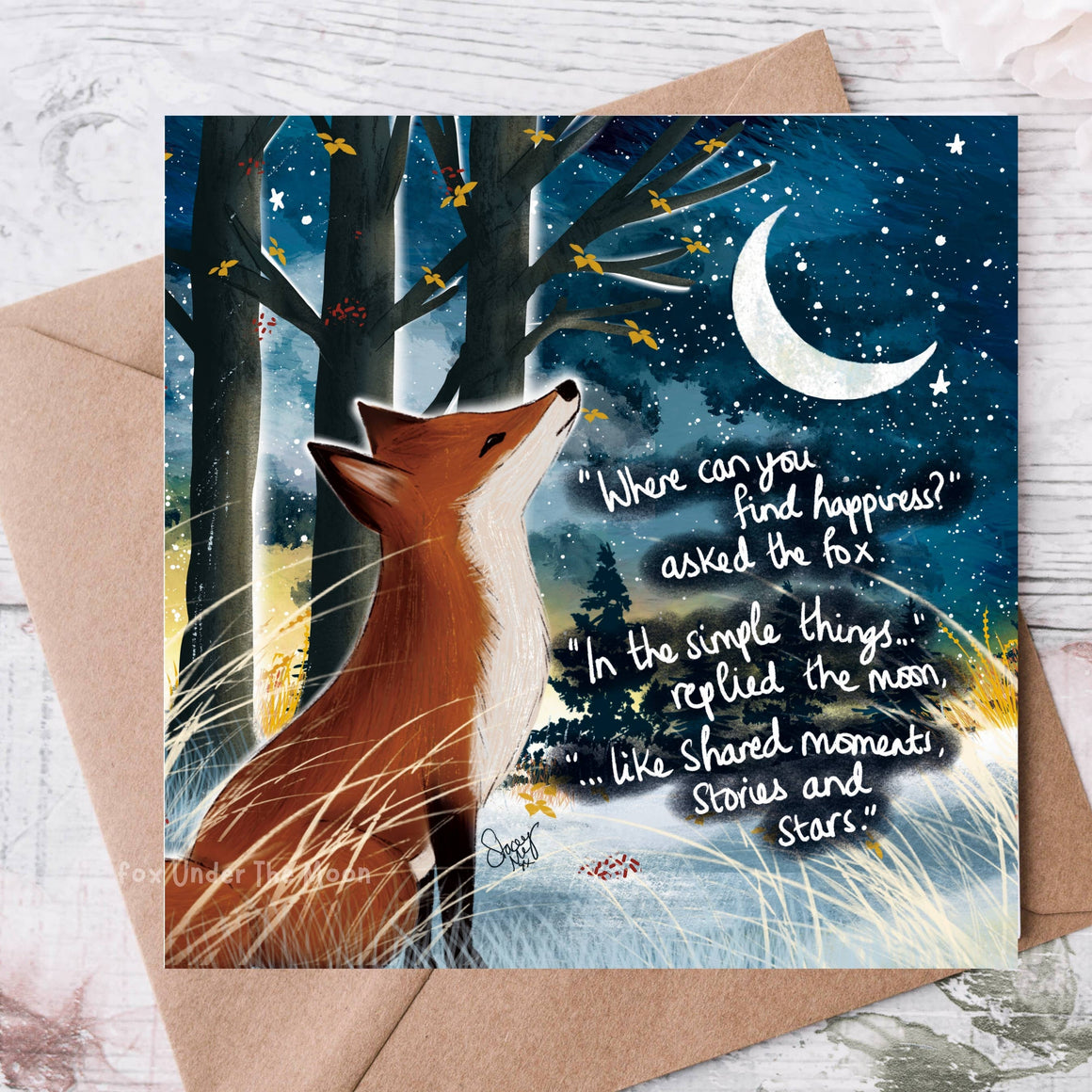 'Happiness' - Greeting Card From Fox Under The Moon - Feather & Twigs