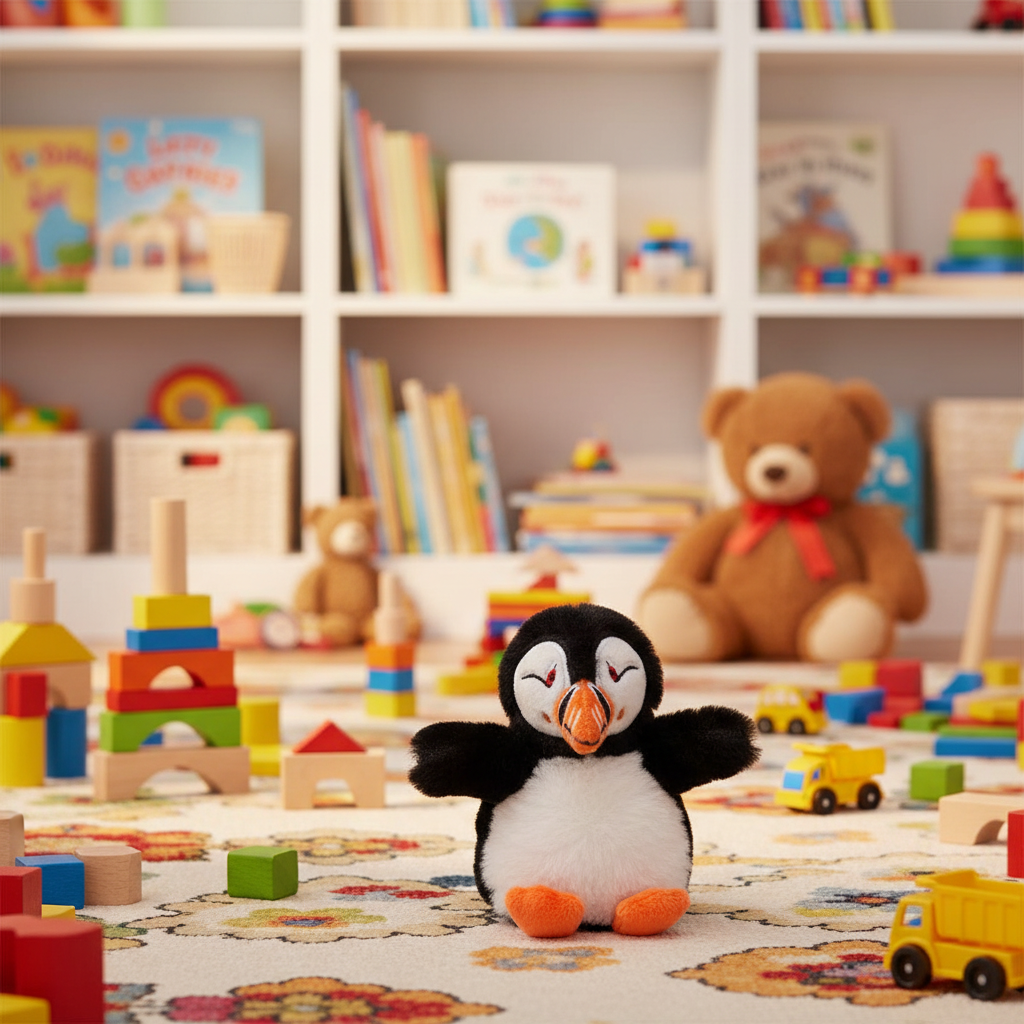 Jomanda Soft Toys Puffin plush stuffed toy, 25cm, soft and cuddly kids toy with colorful puffin design.