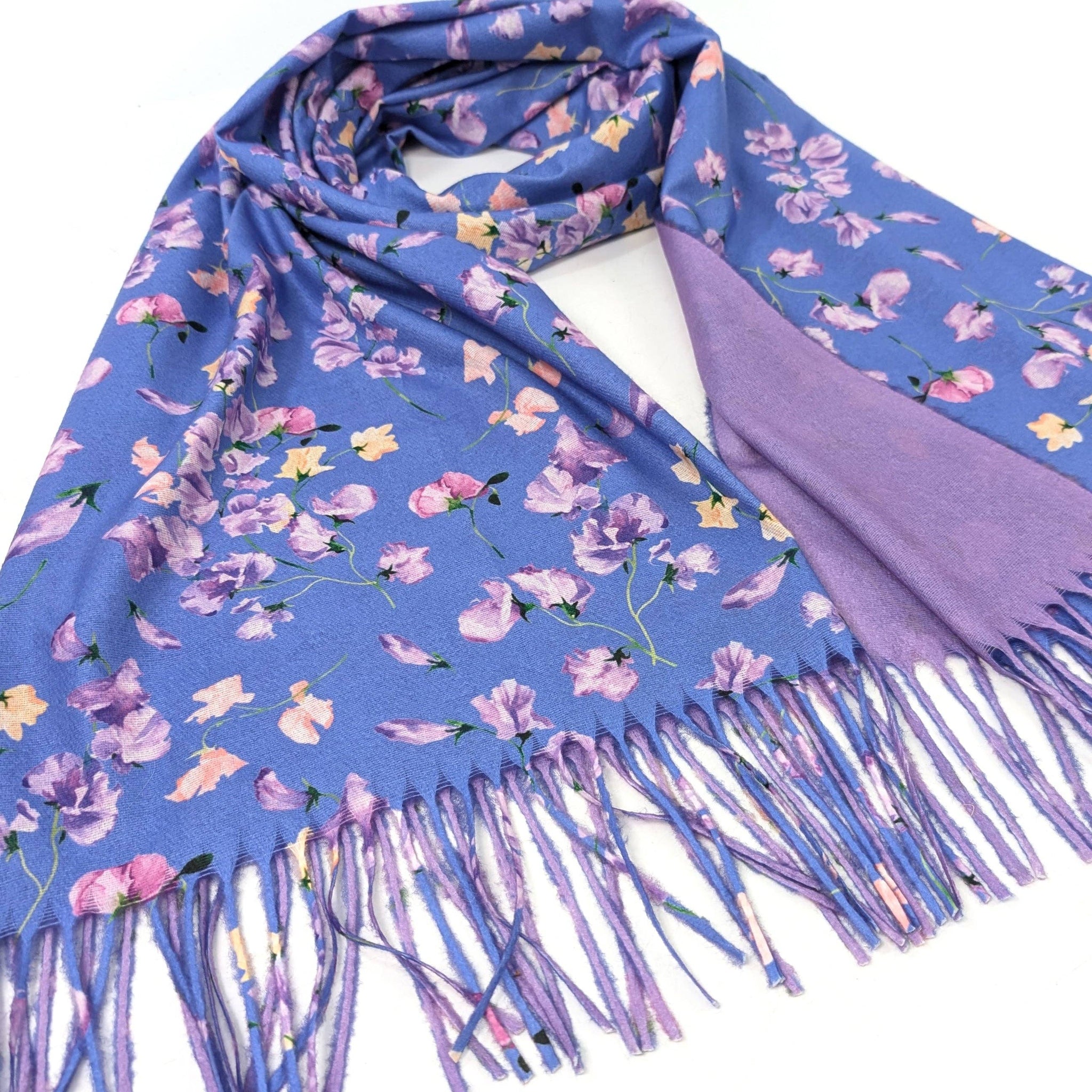 Sweet Pea Pashmina Style Scarf - Indigo (70x180cm) - Exclusive Design - Feather & Twigs