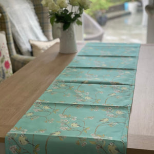 BLUE TIT BLOSSOM TURQUOISE TABLE RUNNER - BY MOSNEY MILL