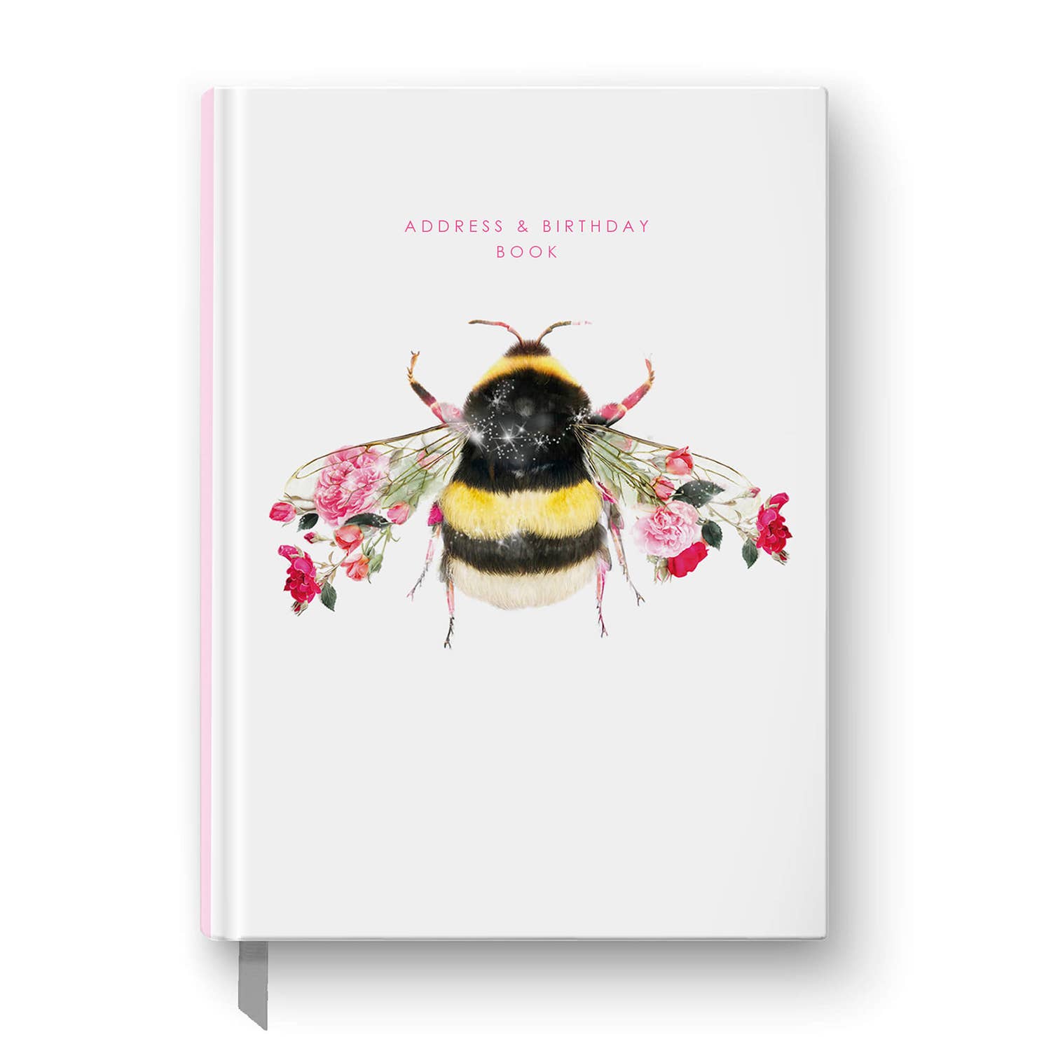 Address and birthday book with a bee and floral design on a white background