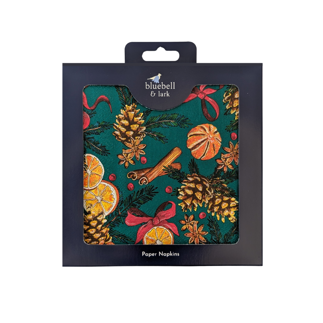 GREEN ORANGE AND CINNAMON FESTIVE PAPER NAPKINS - PACK OF 20