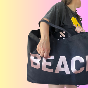 JUMBO BEACH BAG  - BLACK/ROSE GOLD