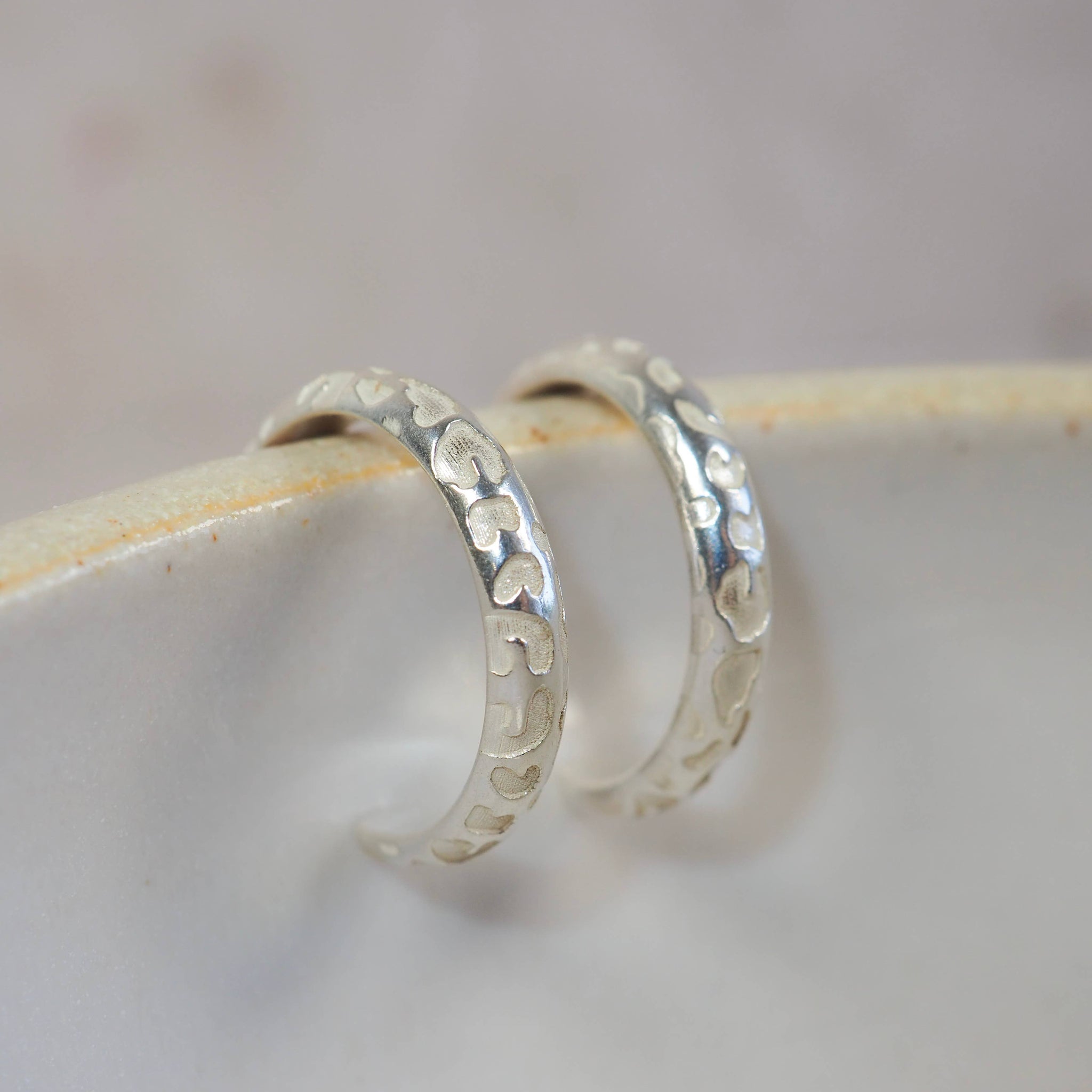 Sterling Silver Light Leopard Print Textured Hoops - Feather & Twigs