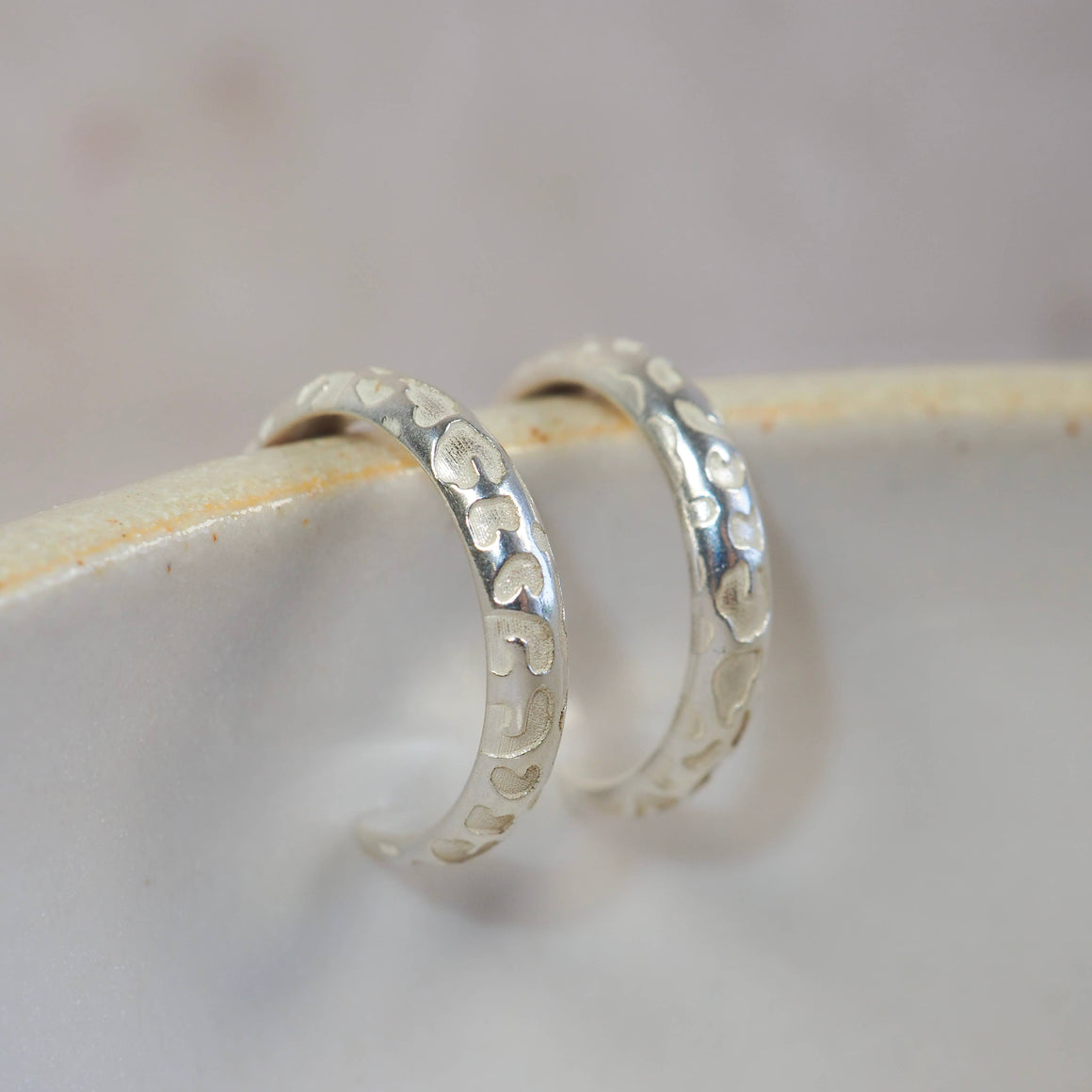 Sterling Silver Light Leopard Print Textured Hoops - Feather & Twigs