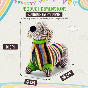 KNITTED SAUSAGE DOG BABY RATTLE -14cm
