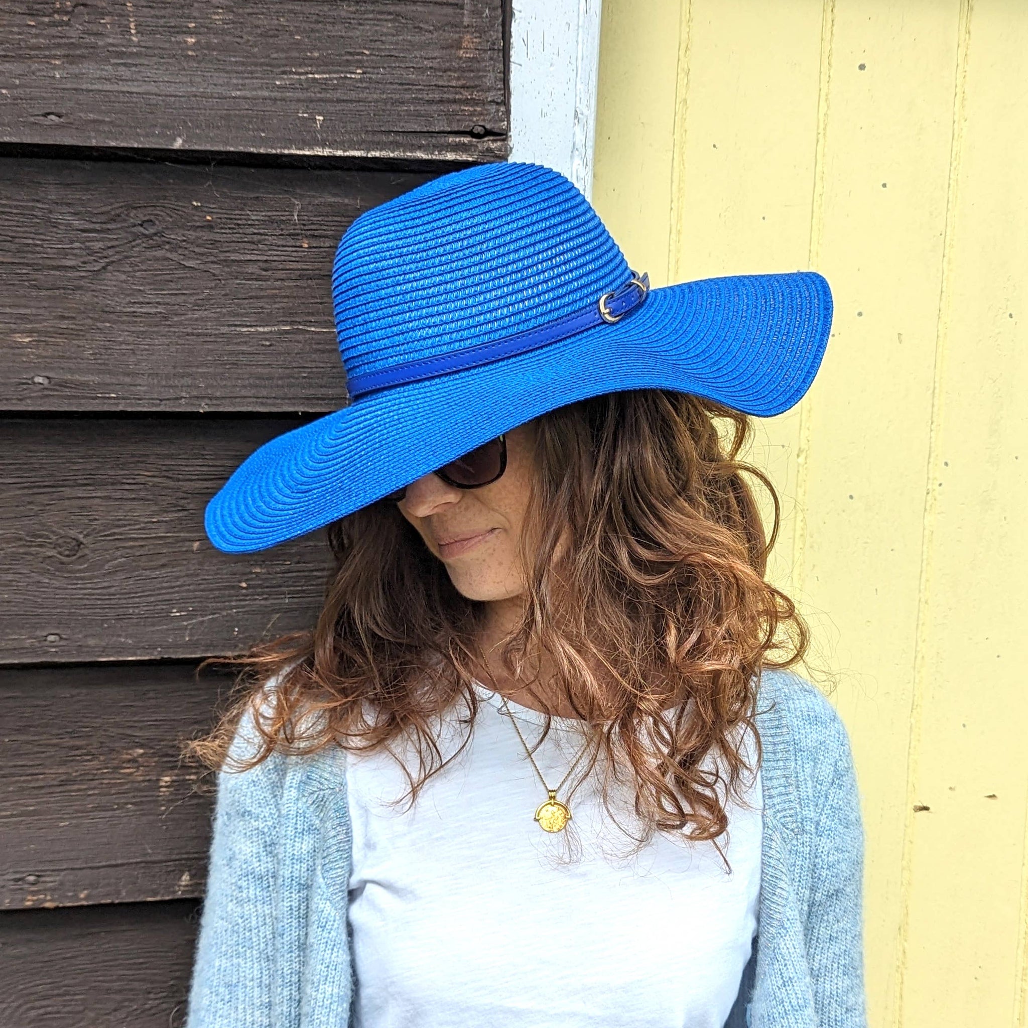 Bright and Bold Wide Brim Foldable Hat - Azure Blue (57cm) - Feather & Twigs