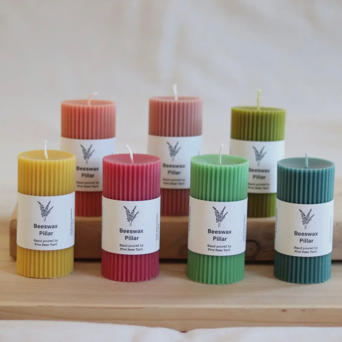 COLOURED BEESWAX PILLAR CANDLES - VARIOUS