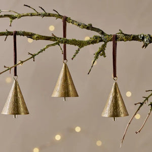 MANYA METAL BELL BAUBLES - BRASS SET OF 3 BY NKUKU