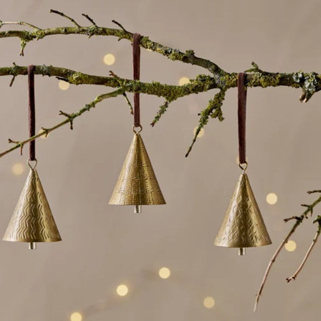 MANYA METAL BELL BAUBLES - BRASS SET OF 3 BY NKUKU