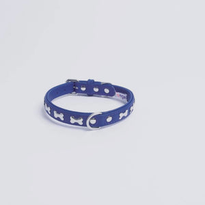 LEATHER BONE DESIGN DOG COLLARS - VARIOUS COLOURS
