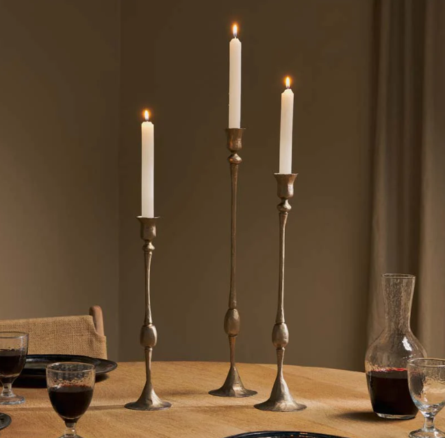 CHAIPAT ANTIQUE BRASS HAND HAMMERED ALUMINIUM CANDLESTICK - Feather & Twigs