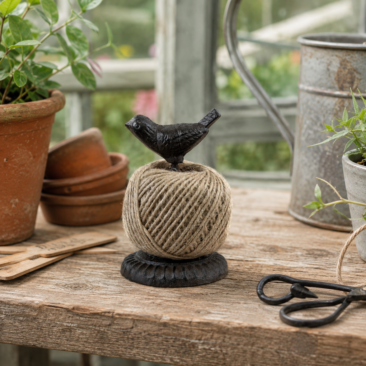 CAST IRON BIRD TWINE HOLDER - 12cm