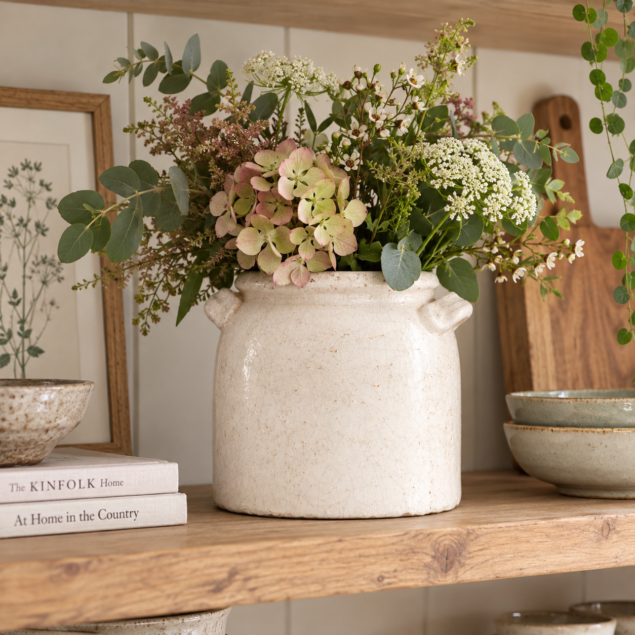 RAVELLO CRACKLE GLAZED POT WITH HANDLES