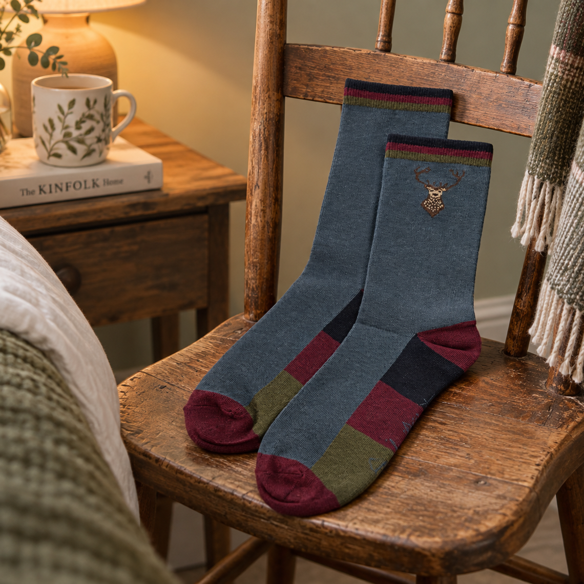 HIGHLAND STAG MENS SOCKS – COSY TEAL DESIGN