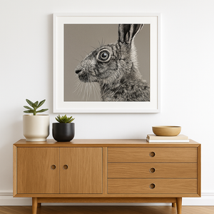 LIMITED EDITION FRAMED HARE PEN AND INK DRAWING BY CHRIS BIRKS