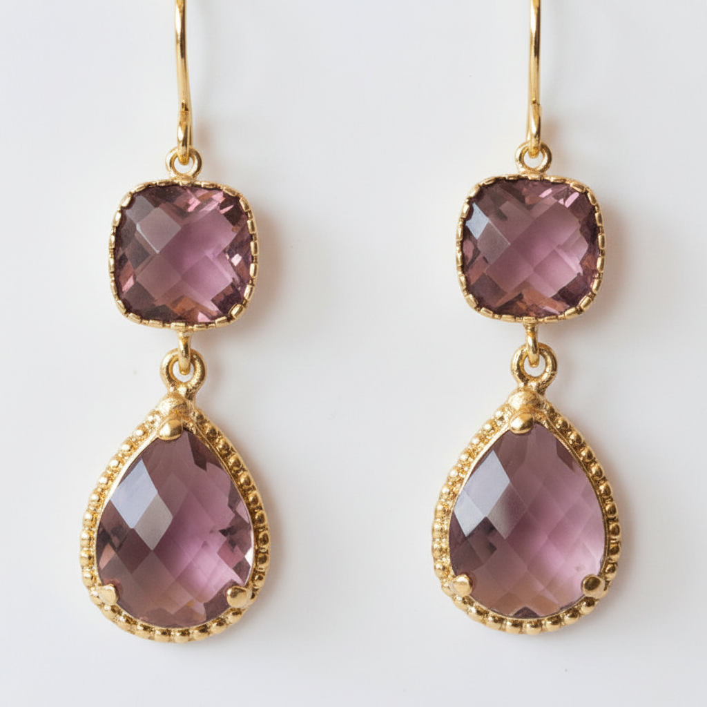 Laalee Jewelry blush champagne earrings featuring delicate dangle design with sparkling stones and elegant gold accents.