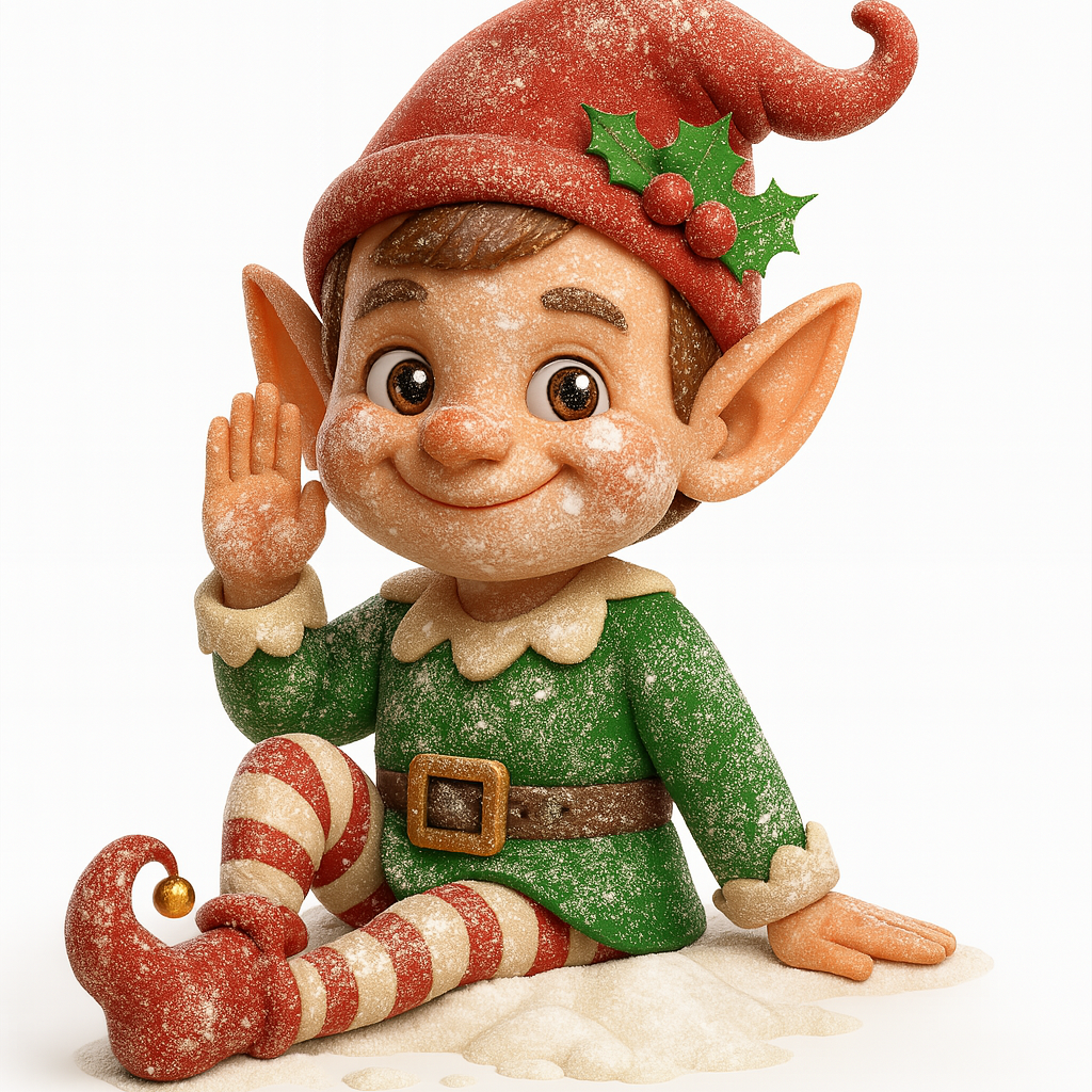 Elf figurine with red hat and striped pants on a white background, with 'TWIGGLE' text below.