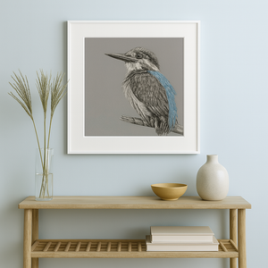 LIMITED EDITION FRAMED KINGFISHER PEN AND INK DRAWING BY CHRIS BIRKS