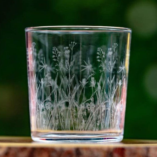 Emma Britton Meadow Tumbler glassware with a clear, textured design, perfect for beverages.