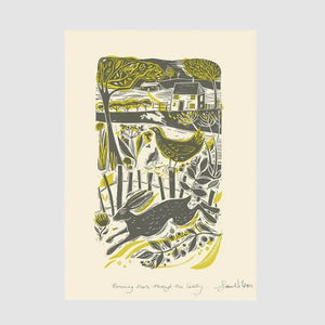 RUNNING HARE IN COUNTRYSIDE