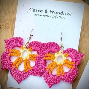 ELENA LARGE FLOWER CROCHETED EARRINGS - BLUE