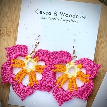 ELENA LARGE FLOWER CROCHETED EARRINGS - BLUE