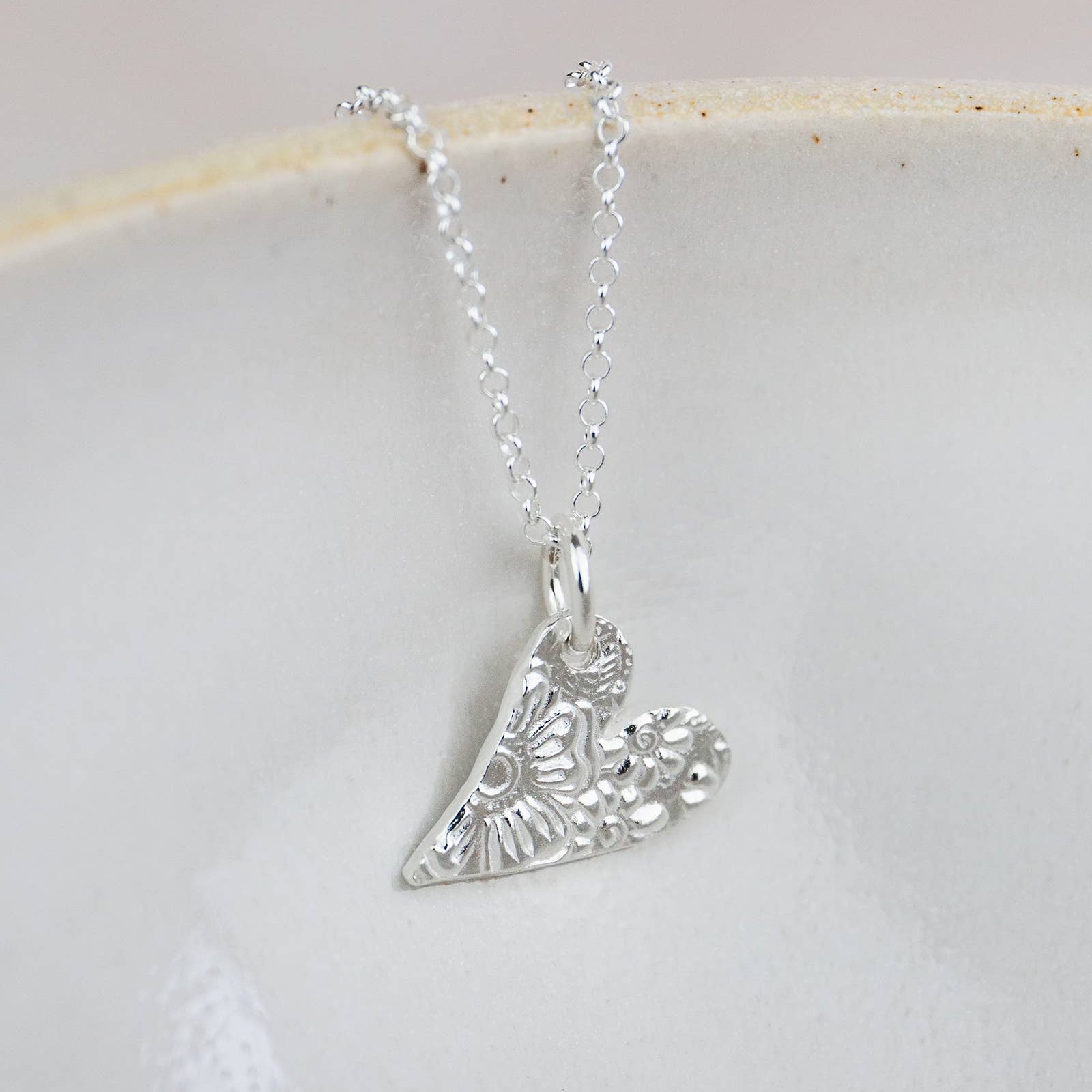 Sterling Silver Small Textured Pendant - Feather & Twigs