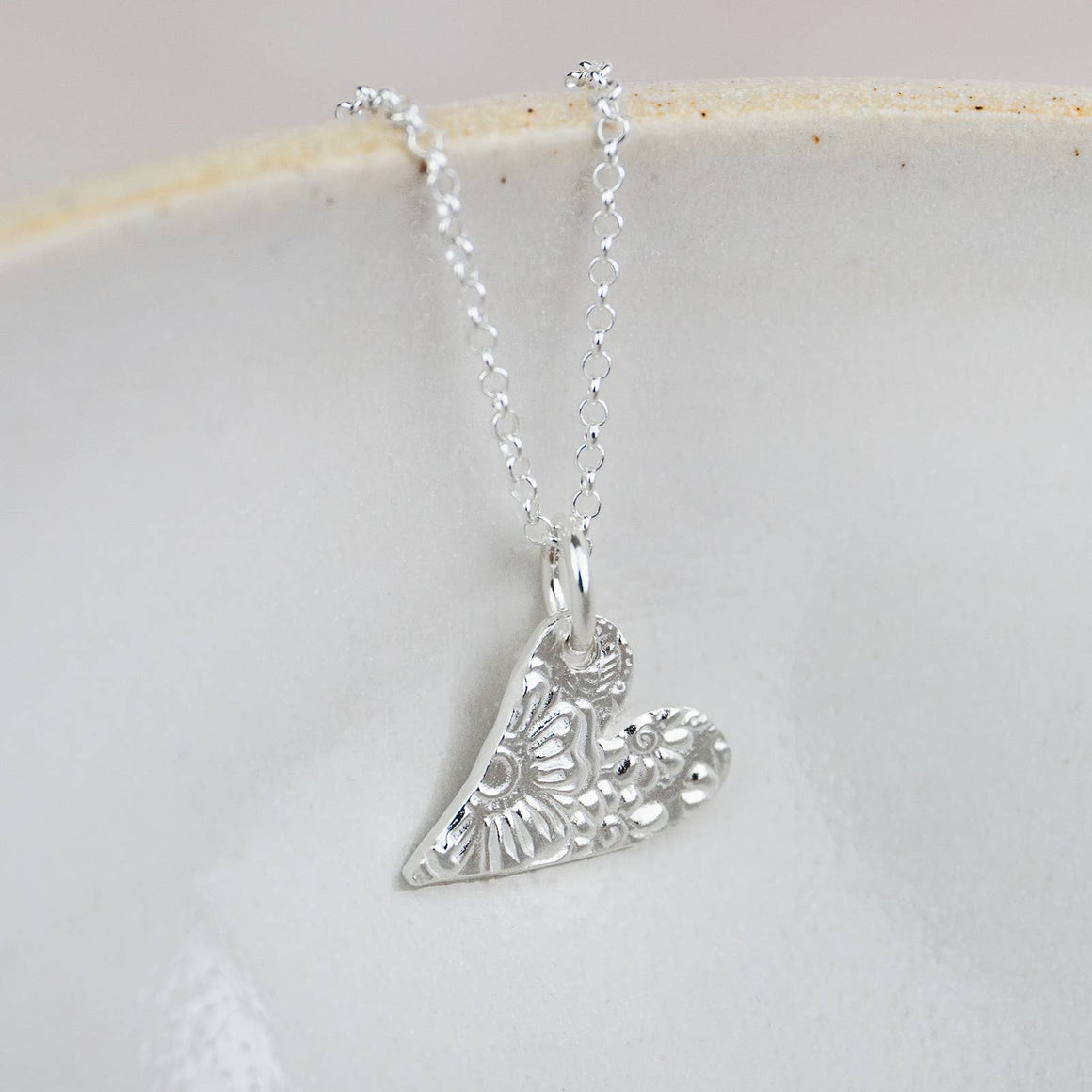 Sterling Silver Small Textured Pendant - Feather & Twigs
