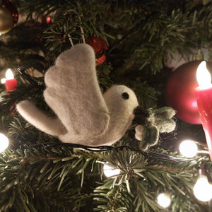 HANDMADE FELT BIODEGRADABLE MISTLETOE DOVE HANGING CHRISTMAS DECORATION