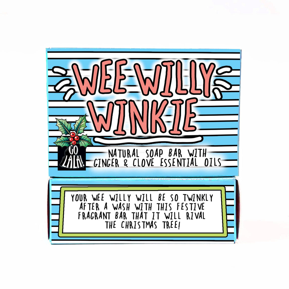 Soap bar packaging with 'Wee Willy Winkie' branding and text on a white background