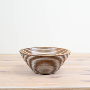 LINED WHITE WASHED SERVING BOWL - 23CM