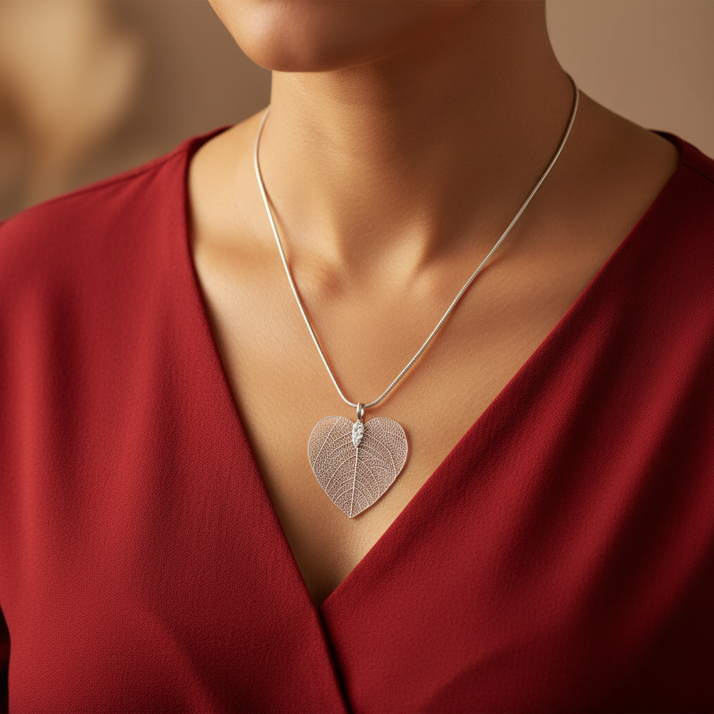 SILVER HEART SHAPED FILIGREE PENDANT NECKLACE
