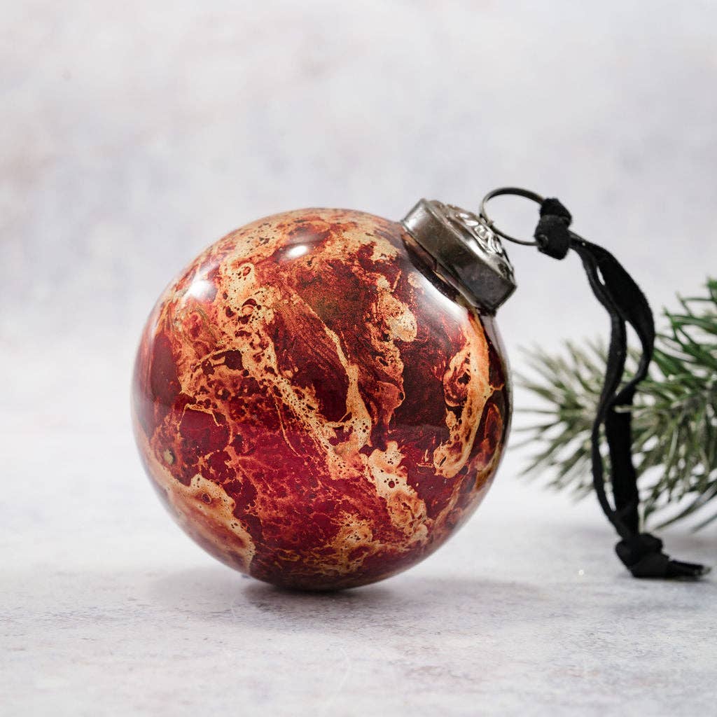 3" RED MARBLE GLASS HANGING BAUBLE