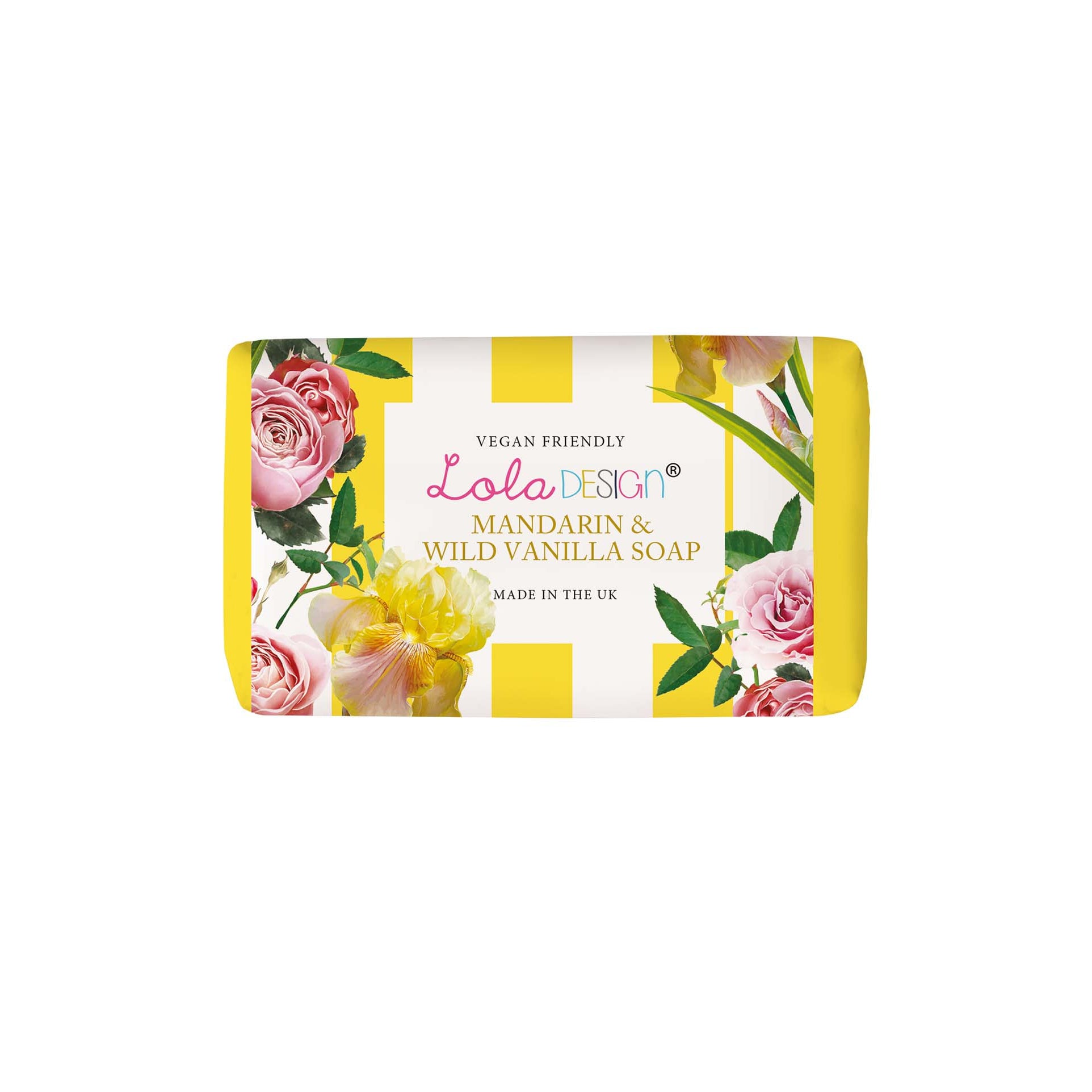 Lola Design soap bar with floral design on packaging