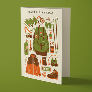 HIKING KIT - OUTDOOR WALKING VINTAGE STYLE BIRTHDAY CARD