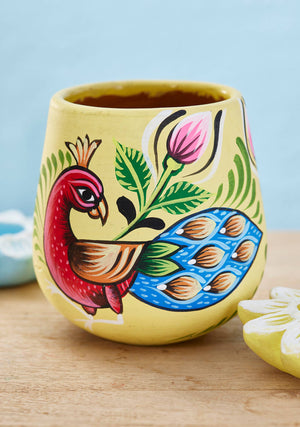 SHAPLA HANDPAINTED PEACOCK PLANTER