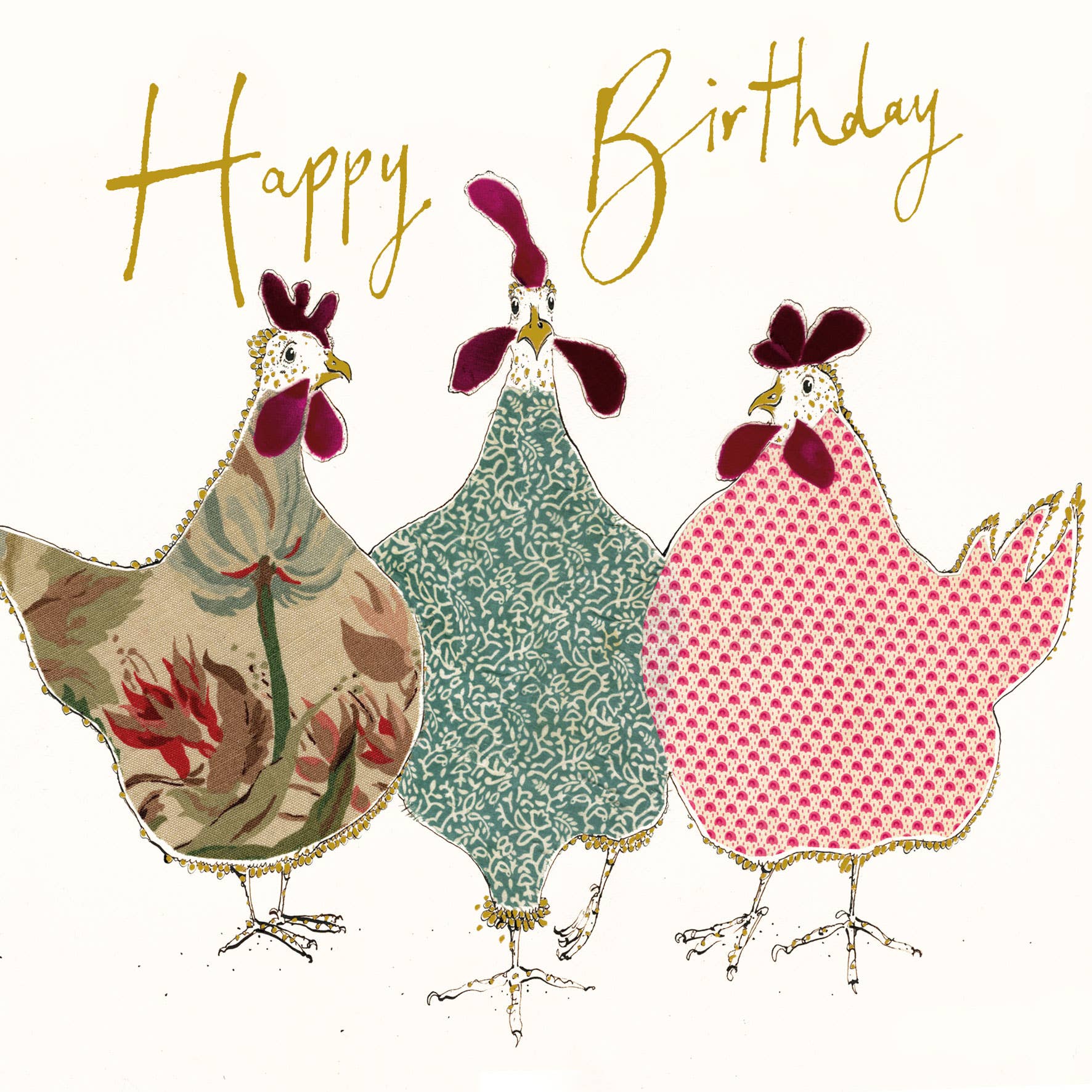 HAPPY BIRTHDAY - HENS GOLD FOIL CARD - Feather & Twigs